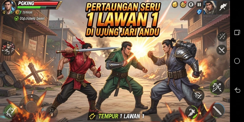 Tampilan antarmuka PGKING yang menarik saat Tempur 1 Lawan 1.