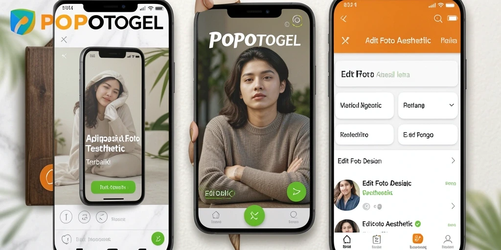 Antarmuka POPOTOGEL menampilkan fitur edit foto aesthetic yang beragam.